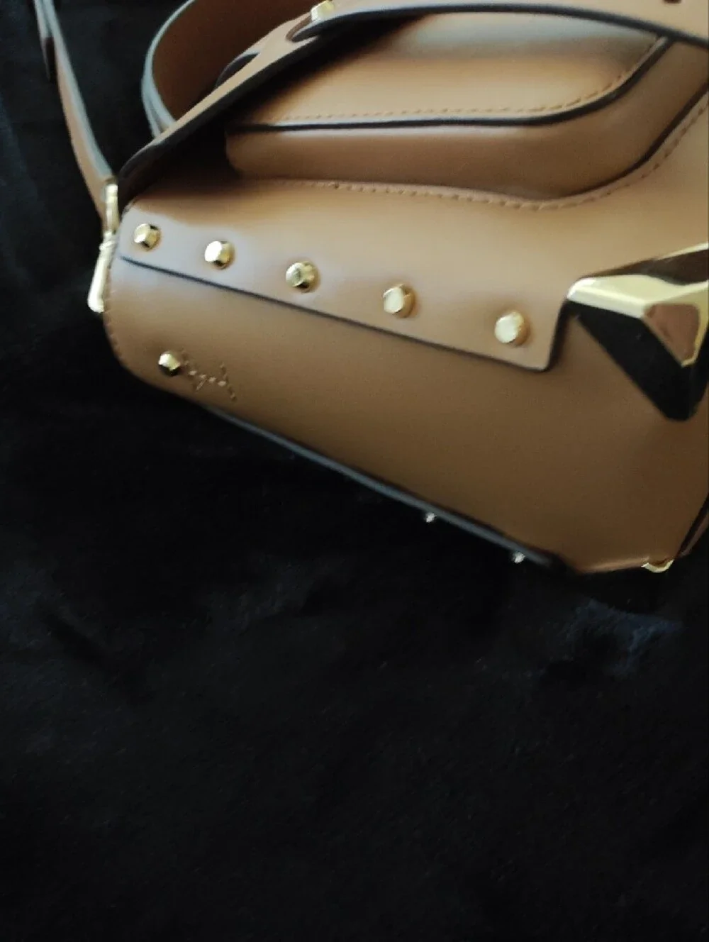 Michael Kors Carmel Colored Leather Studded Manhattan with Gold Hardware